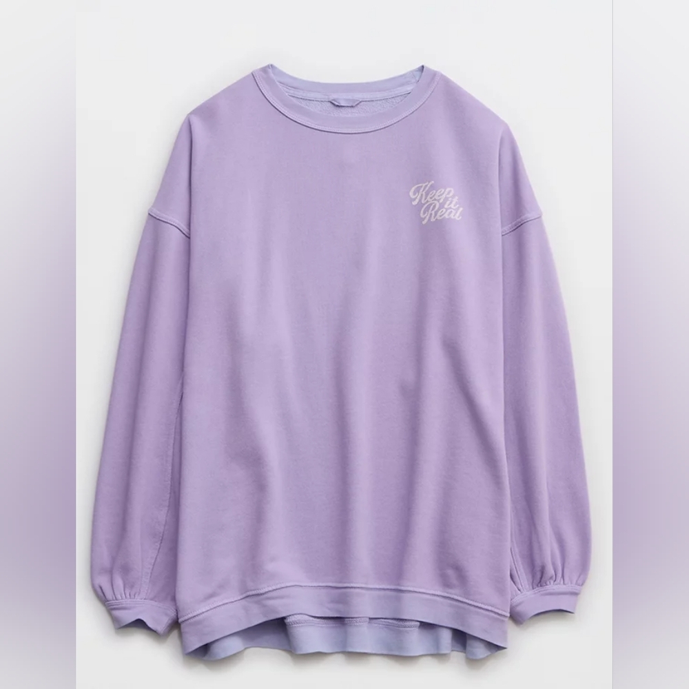 Aerie REAL Crew Sweatshirt, Purple Wash, Size L, NWT